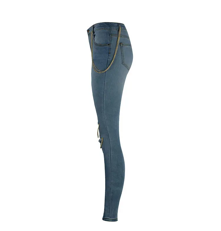 Women Exaggerated Big Ripped Jeans Chain Hanging Leg Pants — feature 9