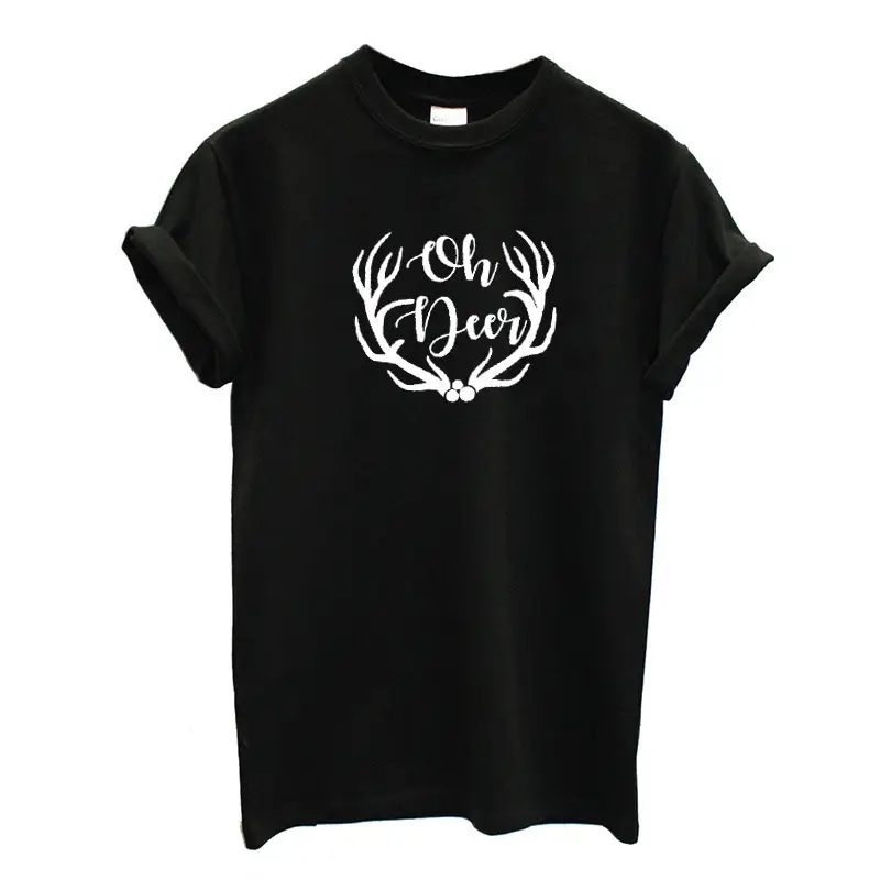 Men Women T-Shirt "Oh Deer" White Print Maroon - Image 2