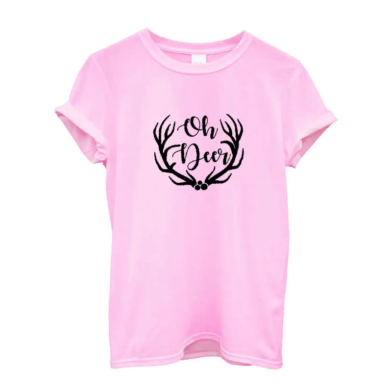 Men Women T-Shirt "Oh Deer" White Print Maroon - Image 4