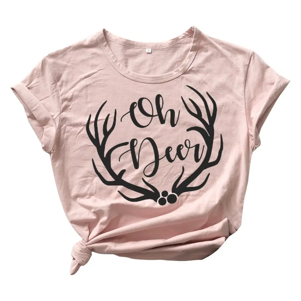 Men Women T-Shirt "Oh Deer" White Print Maroon - Image 5