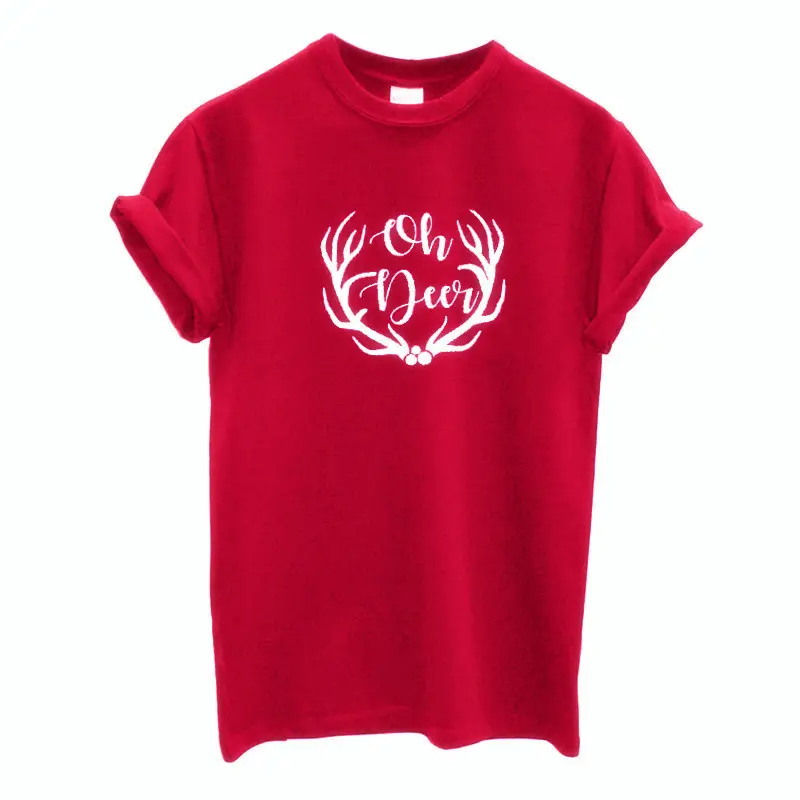 Men Women T-Shirt "Oh Deer" White Print Maroon - Image 6