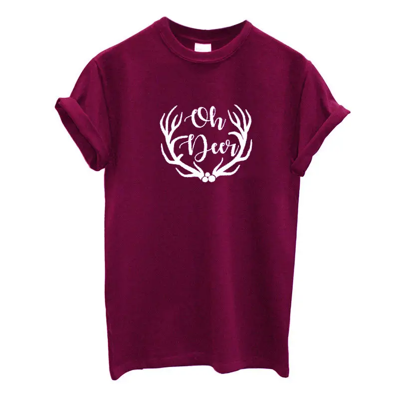 Men Women T-Shirt "Oh Deer" White Print Maroon - Image 7