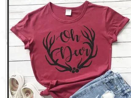 Men Women T-Shirt "Oh Deer" White Print Maroon - Image 8
