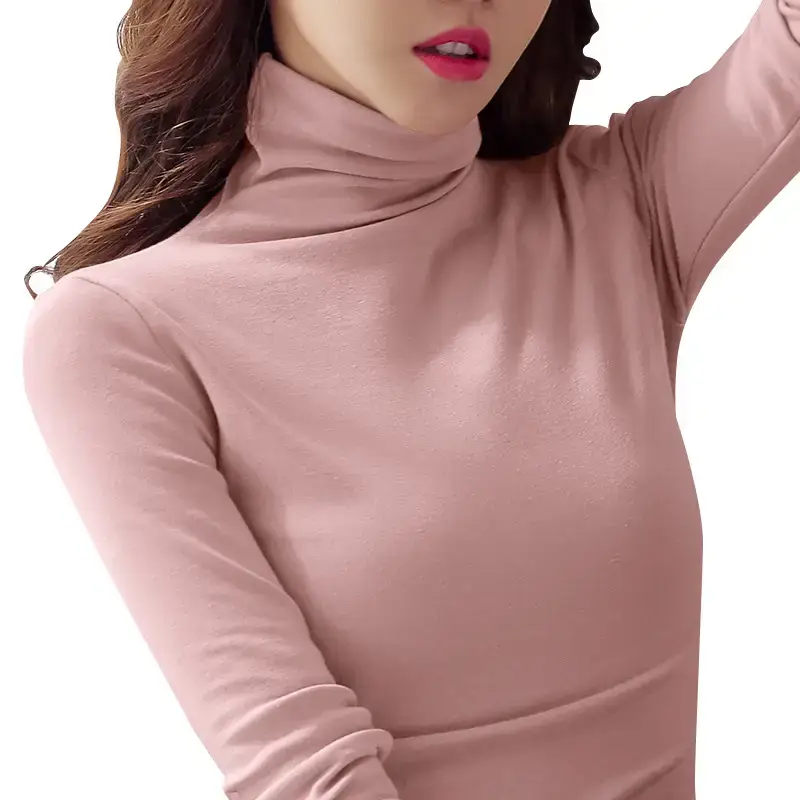 Women's Fleece Lined High Collar T-Shirt Pink - Image 7