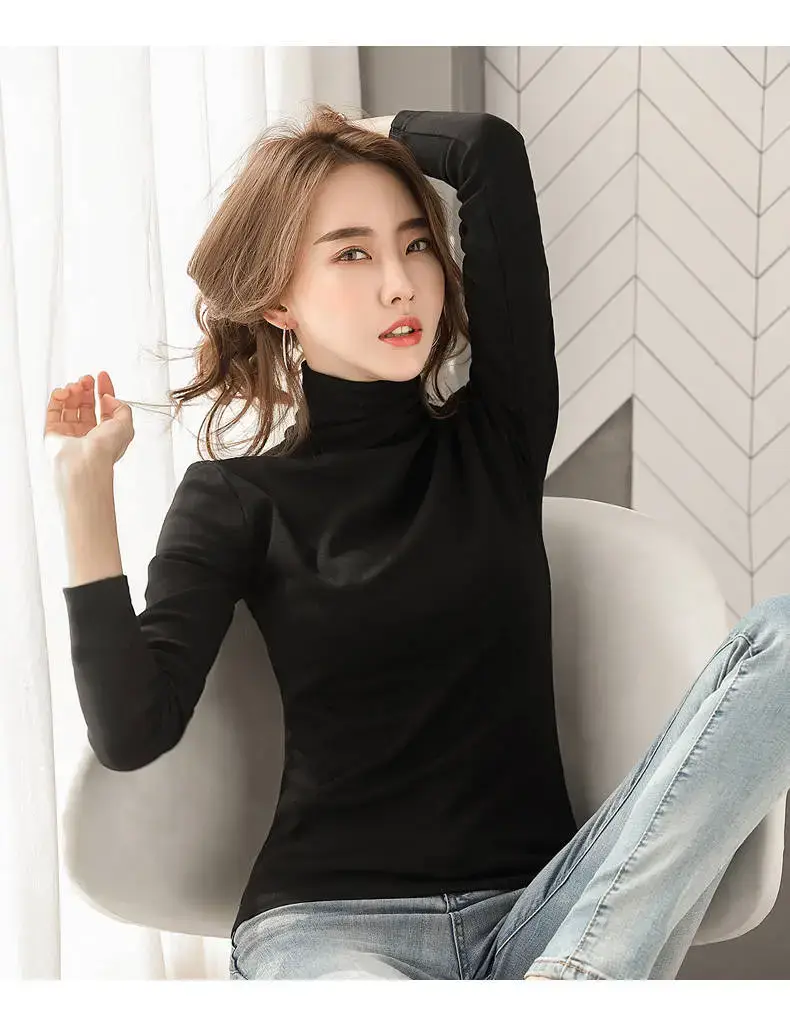 Women's Fleece Lined High Collar T-Shirt Pink — feature 11