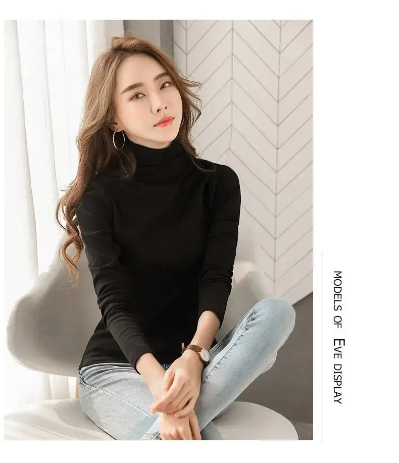 Women's Fleece Lined High Collar T-Shirt Pink — feature 12