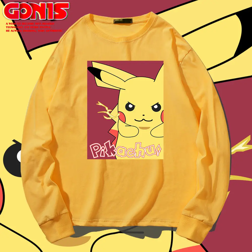 Pikachu Long Sleeve T-Shirt Yellow Cotton - Image 12