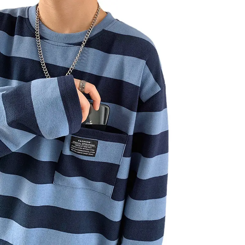 Women Striped Long Sleeve T-Shirt Blue Brown Yellow 2019 - Image 9