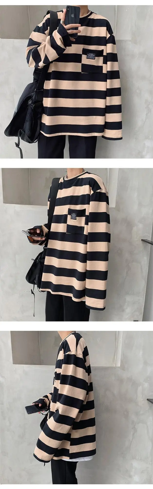 Women Striped Long Sleeve T-Shirt Blue Brown Yellow 2019 — feature 10