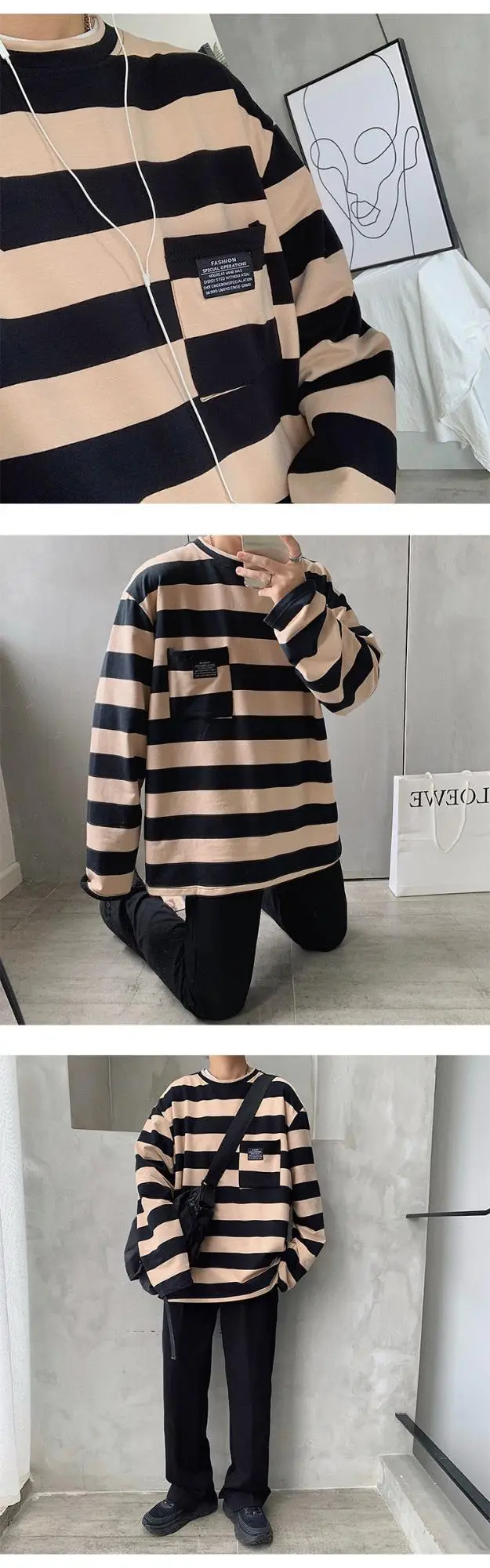 Women Striped Long Sleeve T-Shirt Blue Brown Yellow 2019 — feature 11