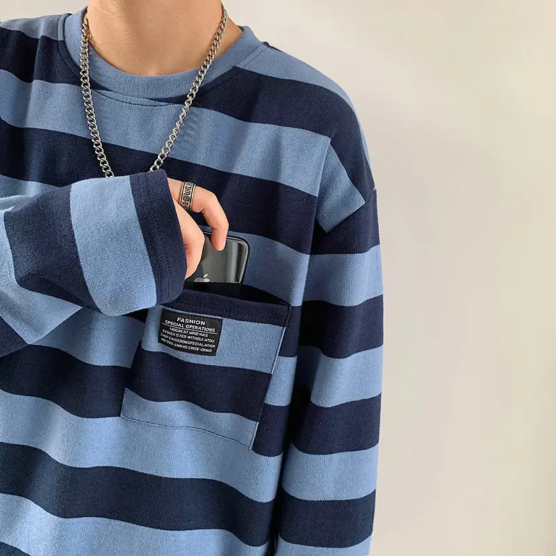 Women Striped Long Sleeve T-Shirt Blue Brown Yellow 2019 — feature 2