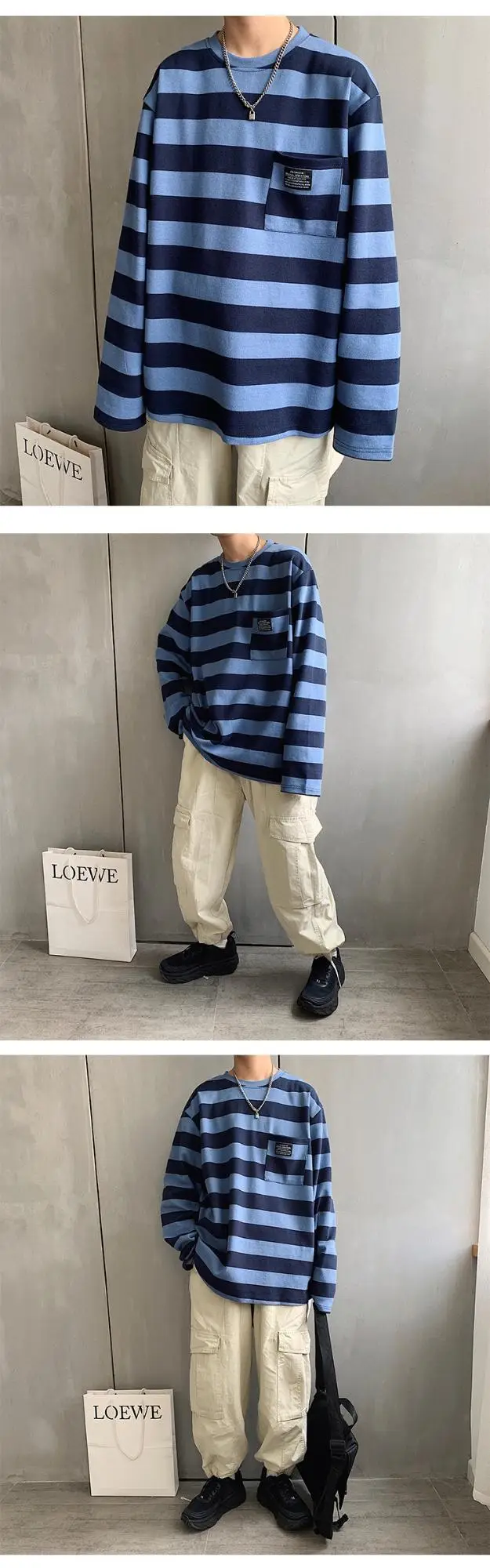 Women Striped Long Sleeve T-Shirt Blue Brown Yellow 2019 — feature 5