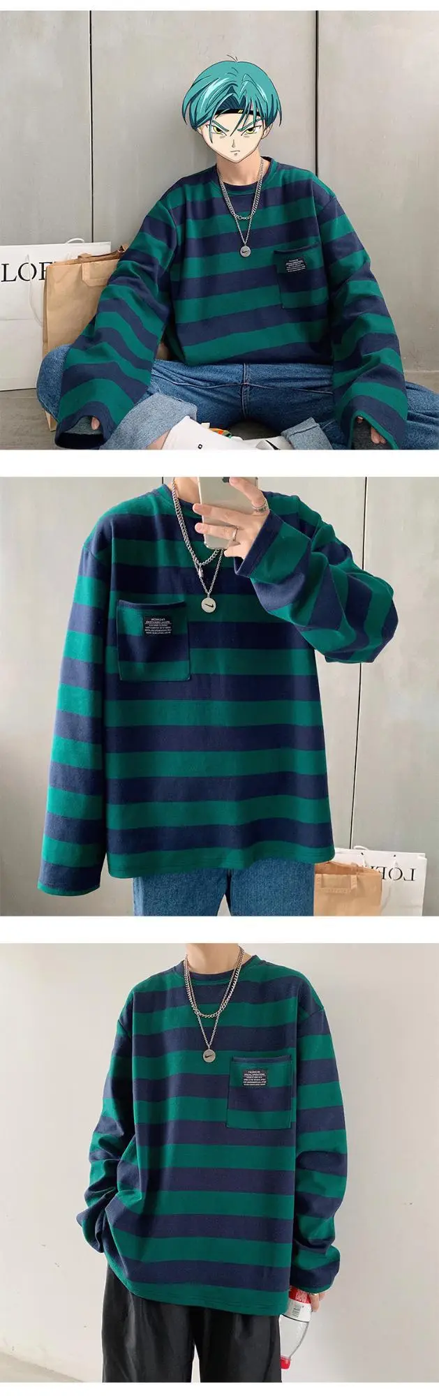 Women Striped Long Sleeve T-Shirt Blue Brown Yellow 2019 — feature 7