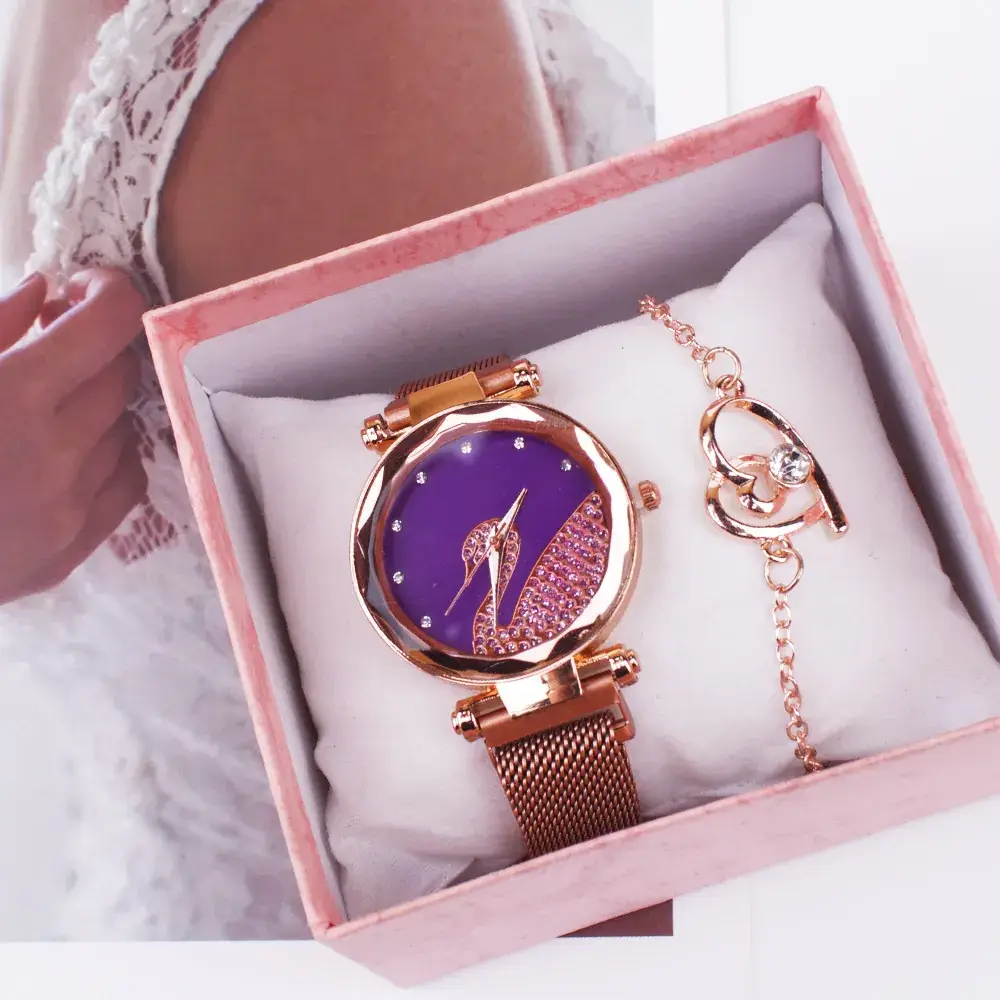 Women Two-Piece Watch Set Red Gold Magnetic - Image 4