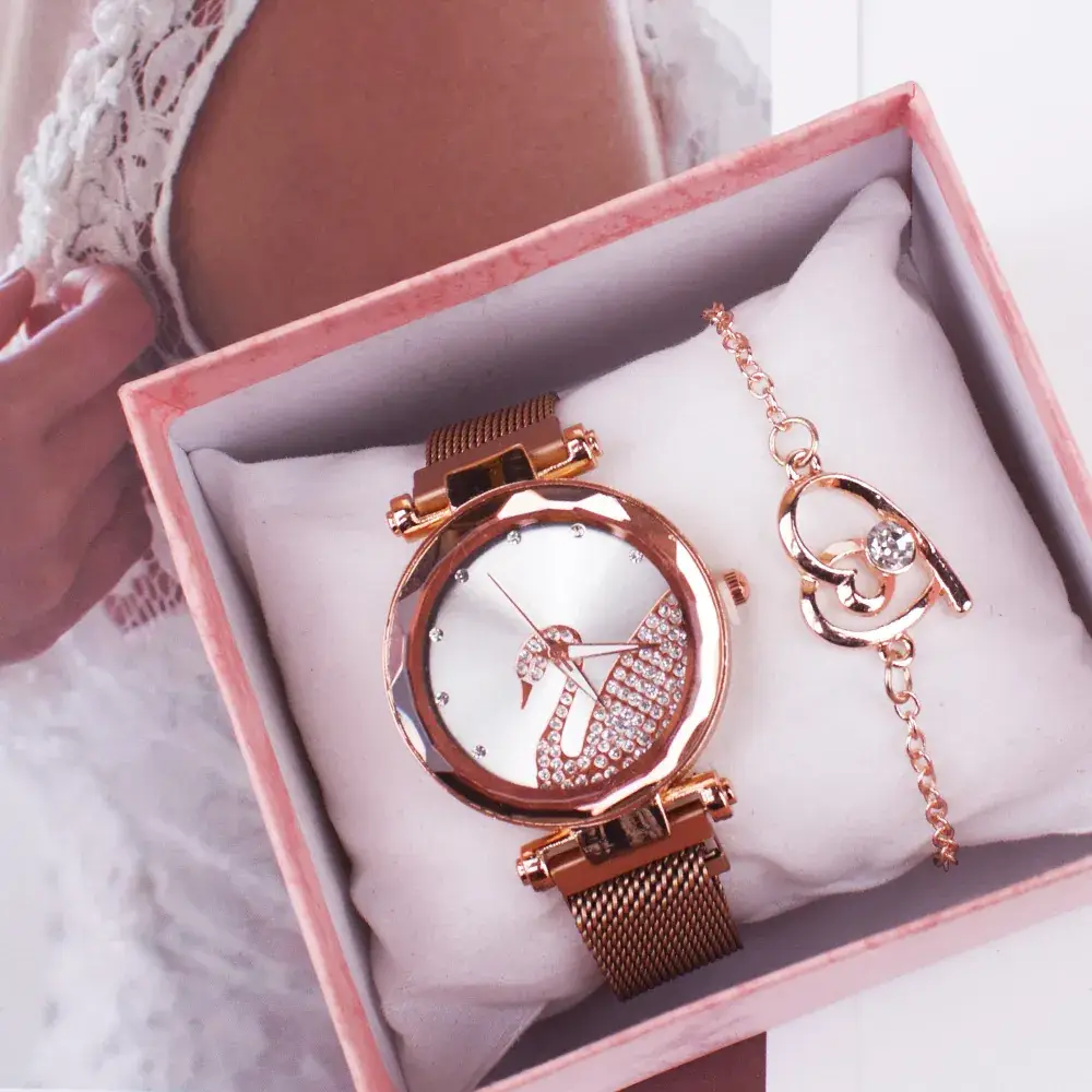 Women Two-Piece Watch Set Red Gold Magnetic - Image 6