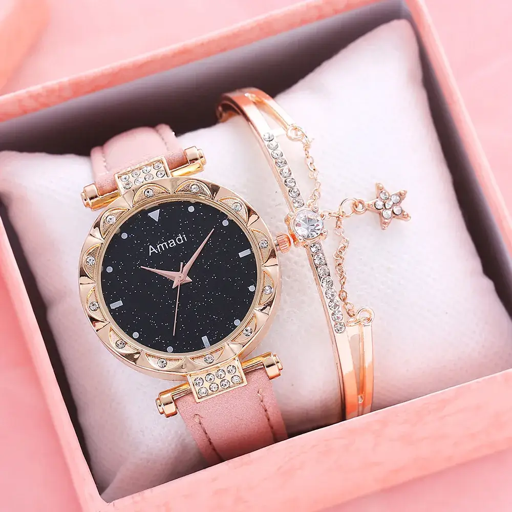 Women Two-Piece Watch Set Red Gold Magnetic — feature 4