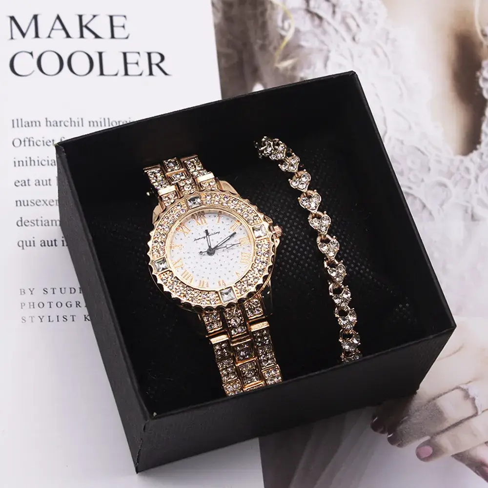 Women Two-Piece Watch Set Red Gold Magnetic — feature 8