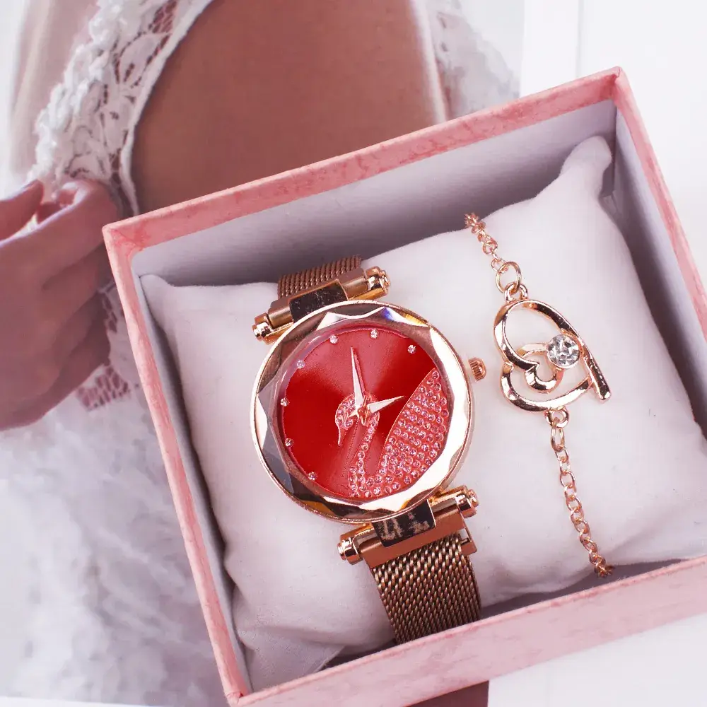Women Two-Piece Watch Set Red Gold Magnetic - Image 12