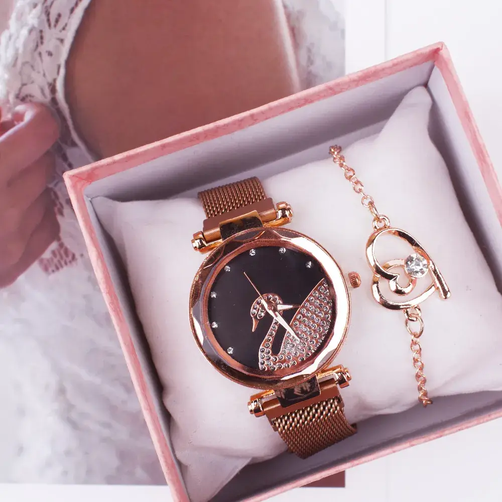 Women Two-Piece Watch Set Red Gold Magnetic - Image 5