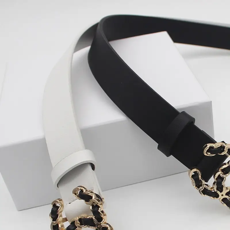 Women's Black Leather Belt with Gold Chain Closure - Image 11