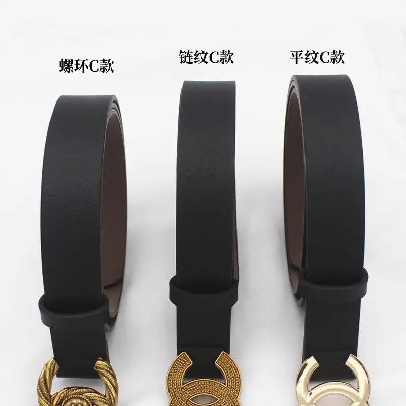 Women's Black Leather Belt with Gold Chain Closure — feature 1