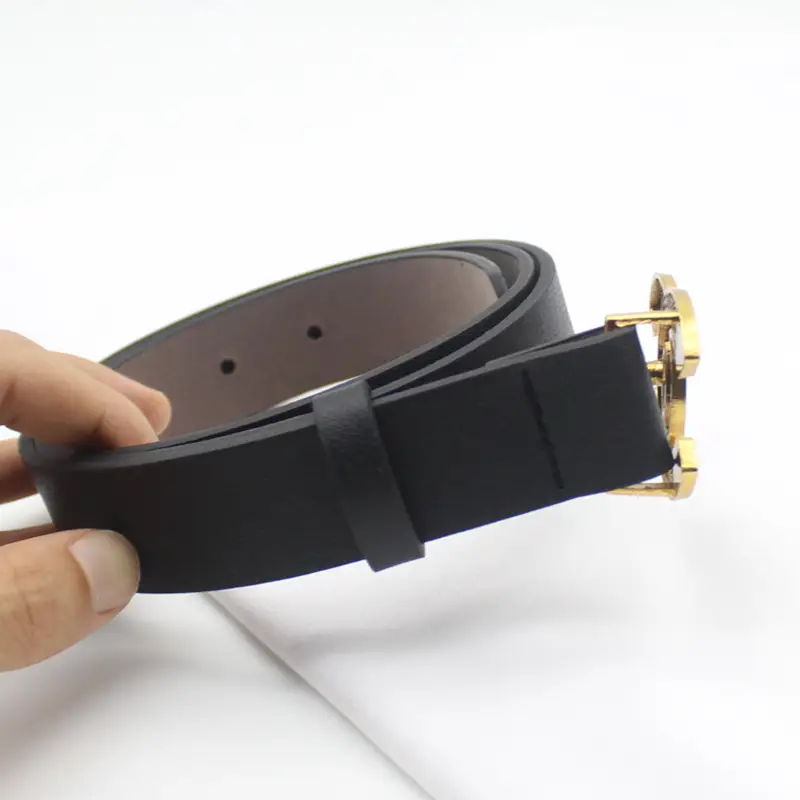 Women's Black Leather Belt with Gold Chain Closure — feature 10
