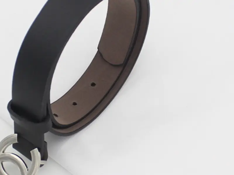 Women's Black Leather Belt with Gold Chain Closure — feature 6