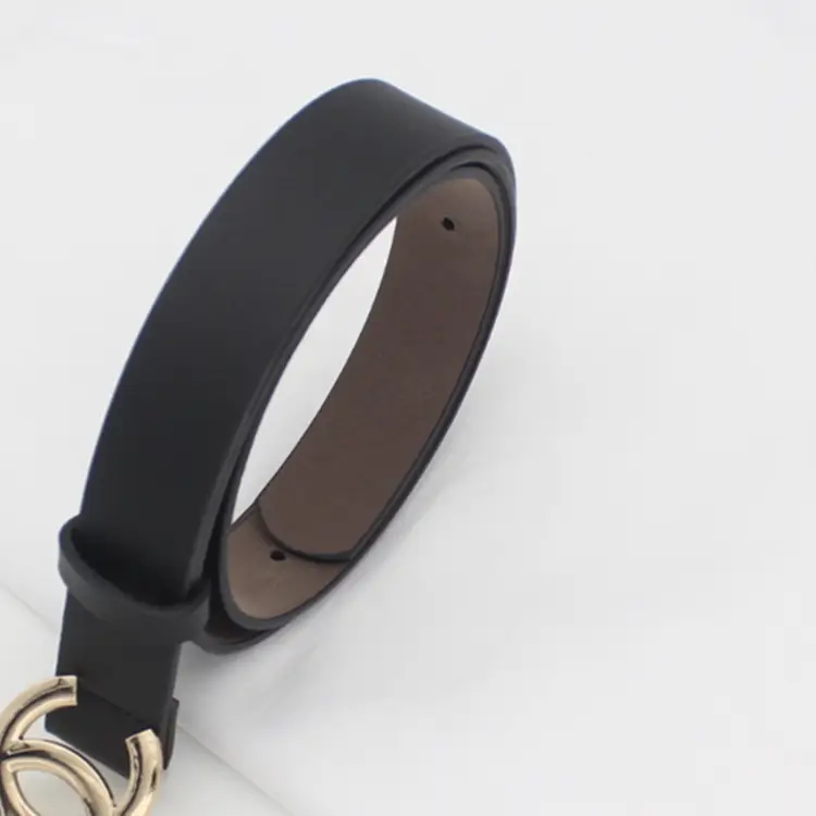 Women's Black Leather Belt with Gold Chain Closure - Image 1