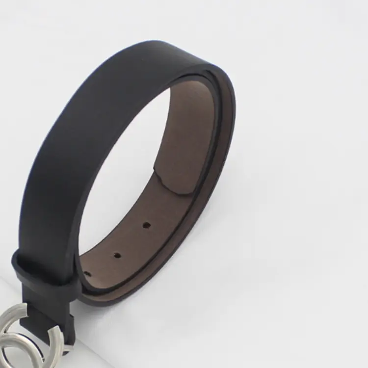 Women's Black Leather Belt with Gold Chain Closure - Image 2