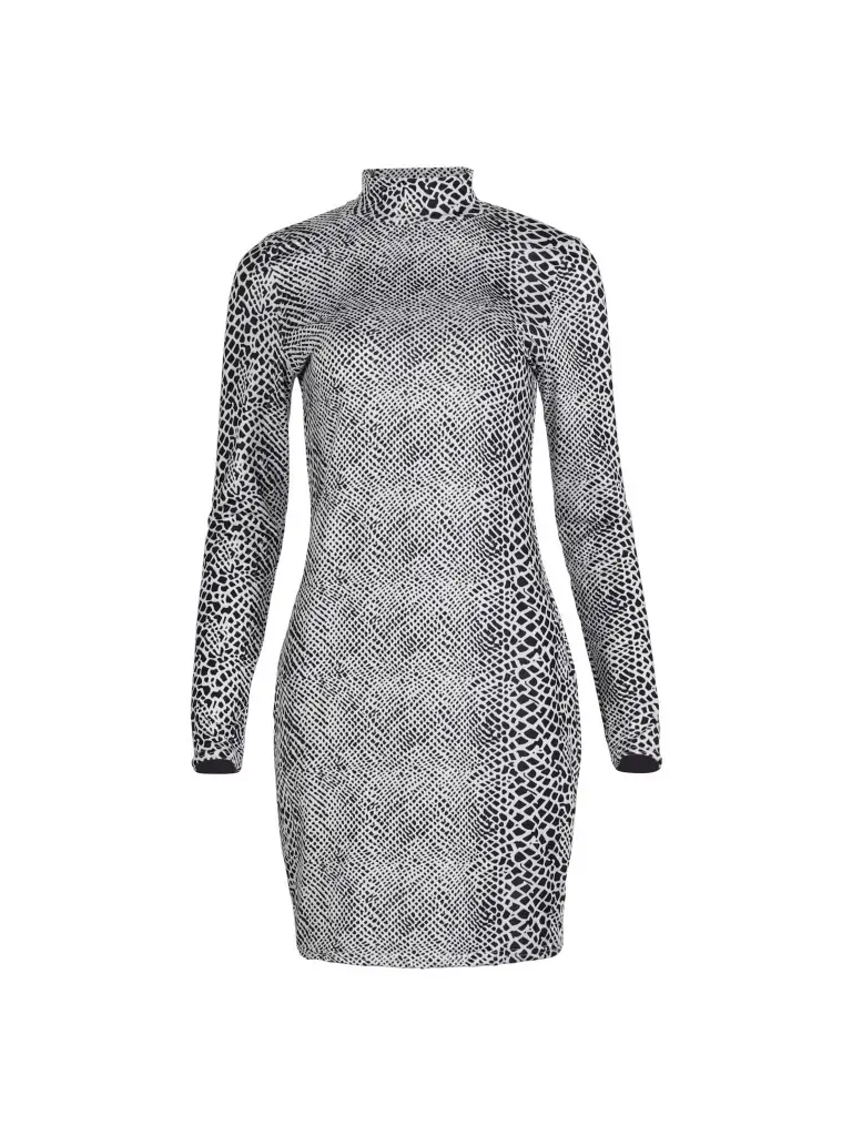 Long Sleeve Snake Print Collar Dress for Women — feature 15
