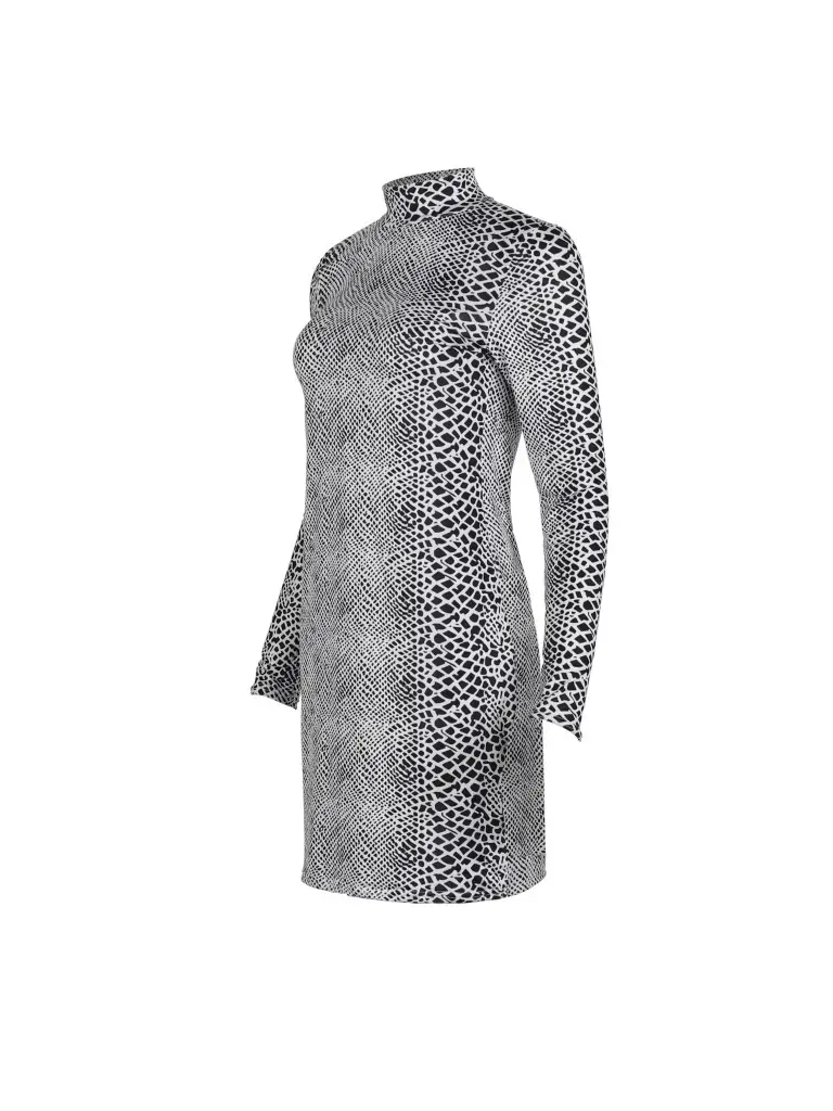 Long Sleeve Snake Print Collar Dress for Women — feature 16
