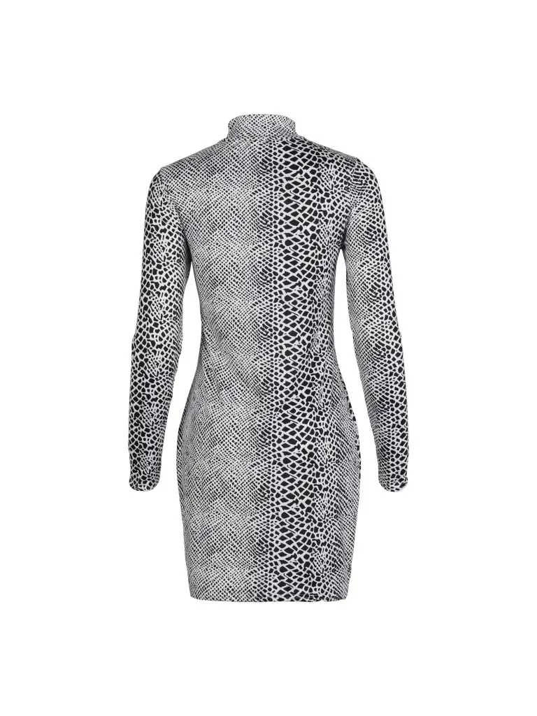 Long Sleeve Snake Print Collar Dress for Women — feature 17