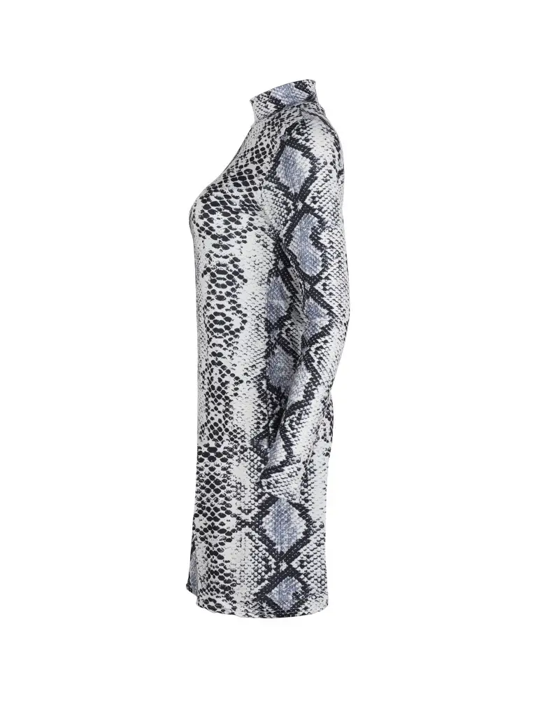 Long Sleeve Snake Print Collar Dress for Women — feature 19