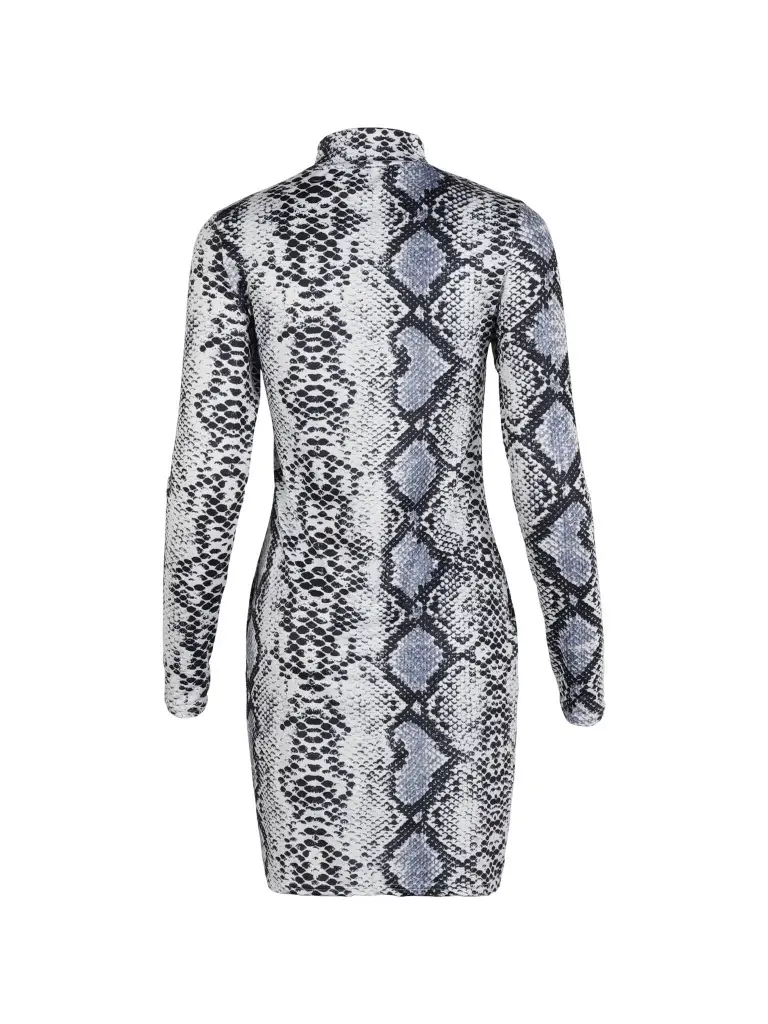 Long Sleeve Snake Print Collar Dress for Women — feature 20