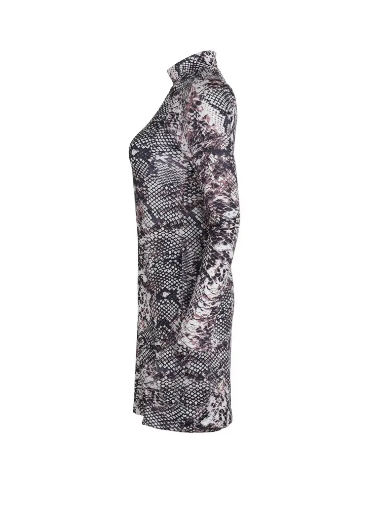 Long Sleeve Snake Print Collar Dress for Women — feature 22