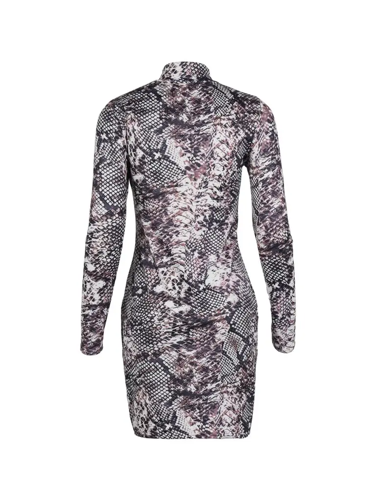 Long Sleeve Snake Print Collar Dress for Women — feature 23