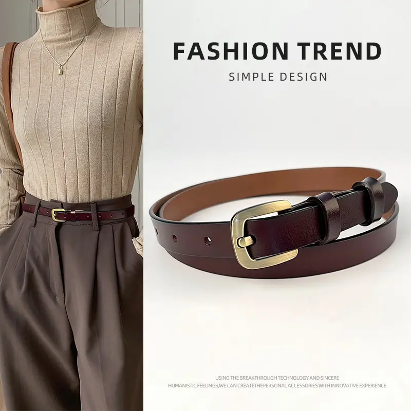 Women's Vintage Genuine Leather Belt with Japanese Square Buckle - Image 6