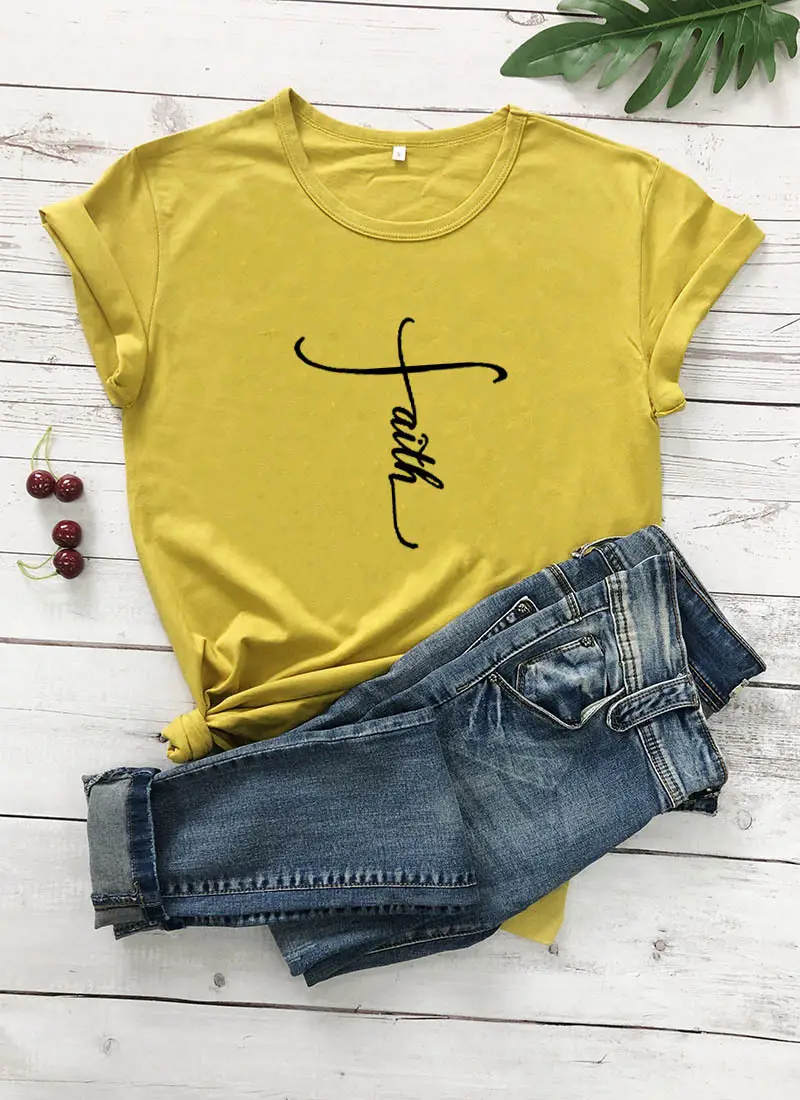 Faith Lettered Pink T-Shirt for Men Women Europe USA