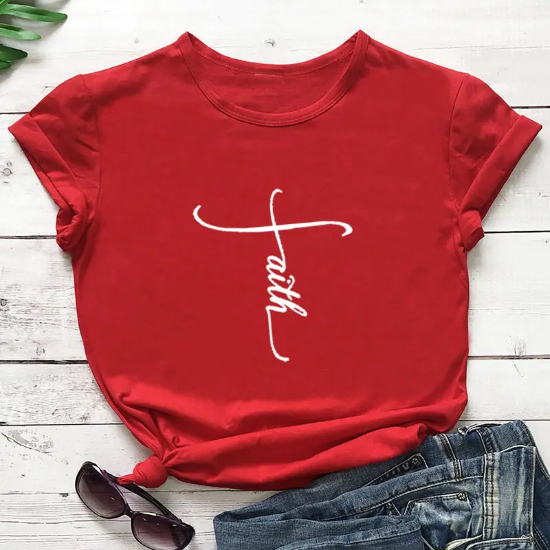 Faith Lettered Pink T-Shirt for Men Women Europe USA