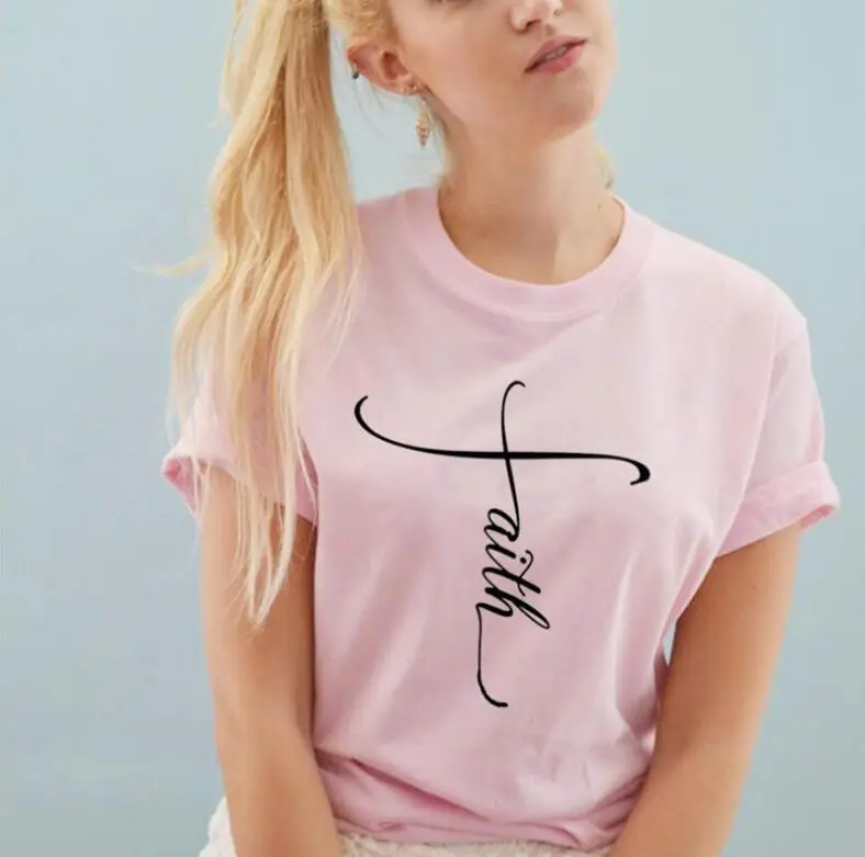 Faith Lettered Pink T-Shirt for Men Women Europe USA