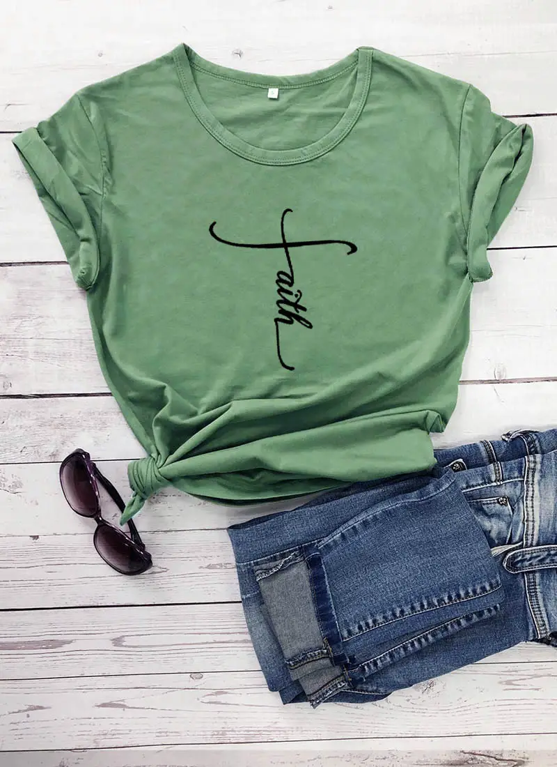 Faith Lettered Pink T-Shirt for Men Women Europe USA