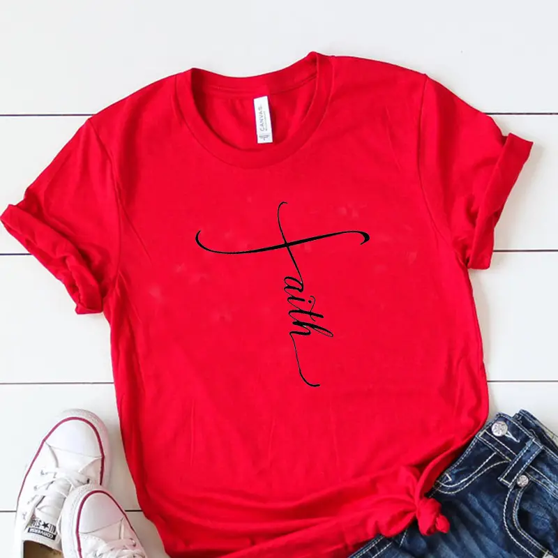 Faith Lettered Pink T-Shirt for Men Women Europe USA