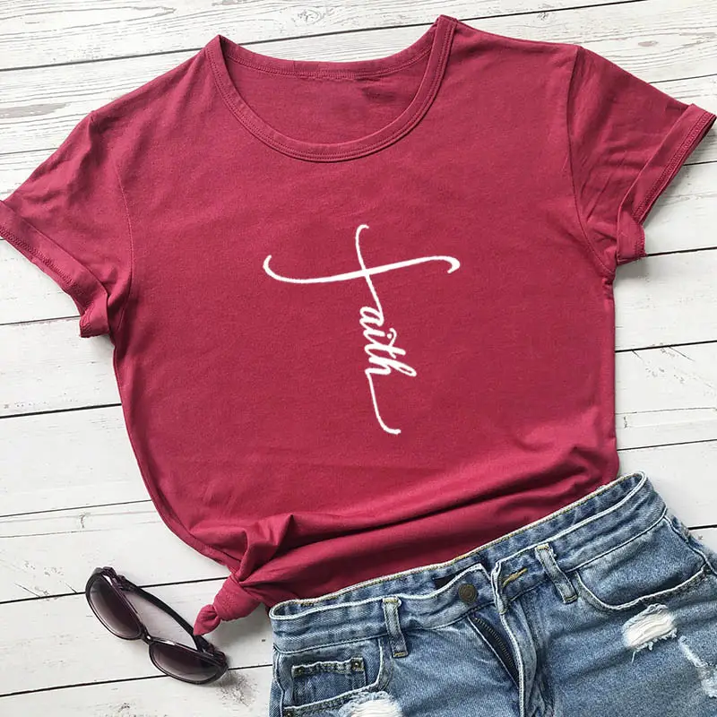 Faith Lettered Pink T-Shirt for Men Women Europe USA