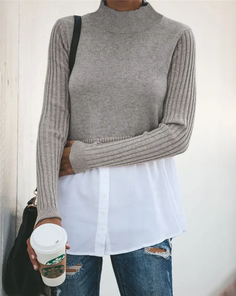 Blue Long Sleeve Button Sweater for Women