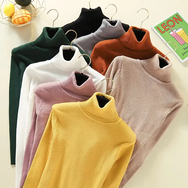 Women's Knit Fitted Pullover Sweater with Half-High Collar