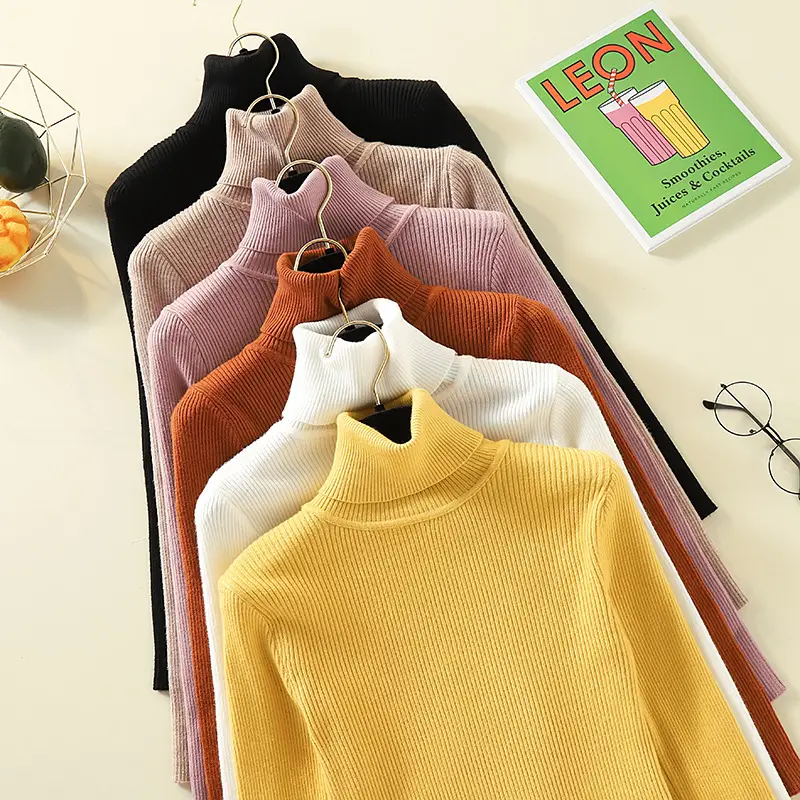 Women's Knit Fitted Pullover Sweater with Half-High Collar