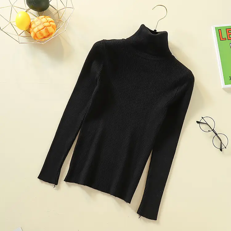 Women's Knit Fitted Pullover Sweater with Half-High Collar