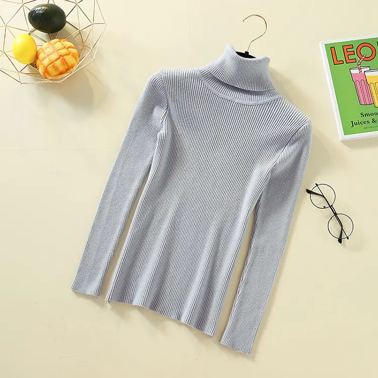 Women's Knit Fitted Pullover Sweater with Half-High Collar