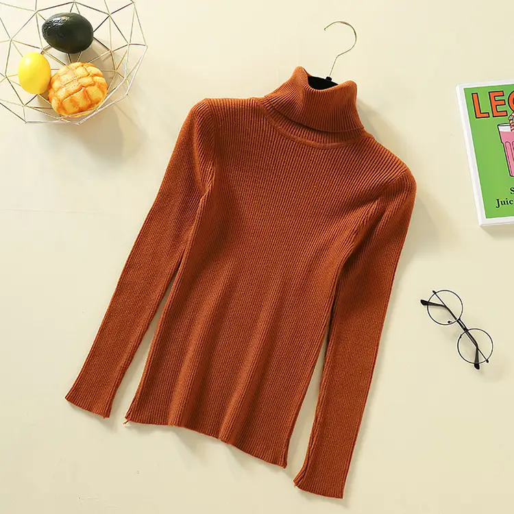 Women's Knit Fitted Pullover Sweater with Half-High Collar