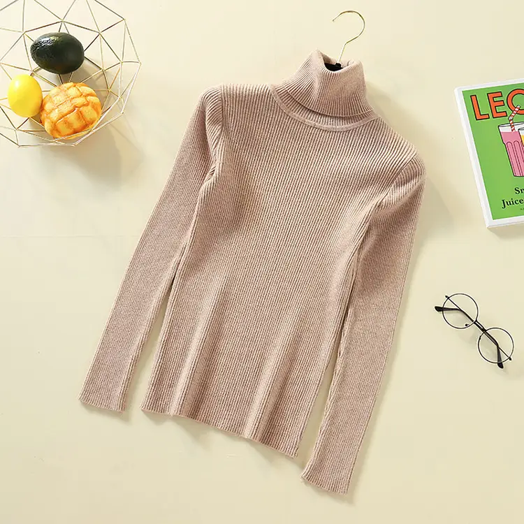 Women's Knit Fitted Pullover Sweater with Half-High Collar